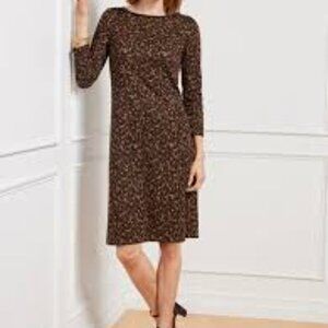 Talbots Faux Leather Trim A-Line Dress Fall Leopard size 8